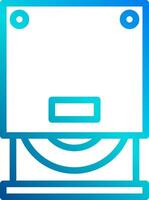 A blue and white icon of a computer vector