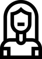 A black and white icon of a woman with a shield vector