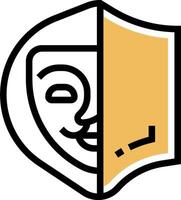 A logo with a mask and shield vector