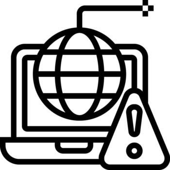 A computer with a globe icon and a warning sign vector
