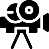 A camera on a tripod with a lens vector