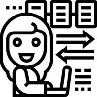 A woman is working on a laptop with arrows pointing to her vector