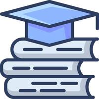 A stack of books with a graduation cap on top vector