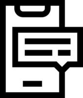 A black and white icon of a phone with a speech bubble vector