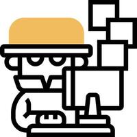 A man in a hat is working on a computer vector