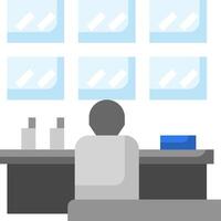 A person sitting at a desk with a computer and a phone vector