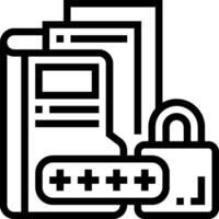 A black and white icon of a padlock and a book vector