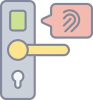A door with a speech bubble and a keypad vector