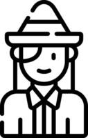 A black and white icon of a man wearing a hat vector