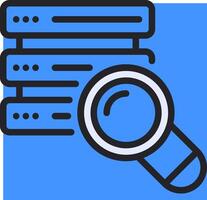 A magnifying glass is in front of a stack of data vector
