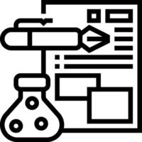 A black and white icon of a test tube and a paper vector