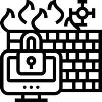 A black and white illustration of a computer with a padlock vector