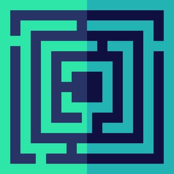 A maze with a square in the middle and a blue and green background vector