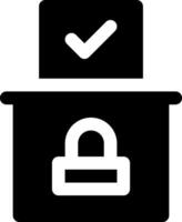 A black and white icon of a box with a lock vector