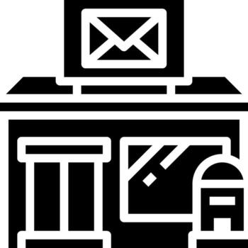 A black and white image of a mailbox and envelope vector