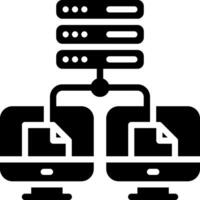 A black and white image of a computer with a server vector