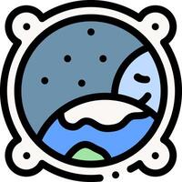 A cartoon planet in a round frame with a blue background vector