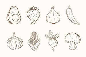 Outline vegetables collection. Hand draw doodle fruit and veggie icon set. vector