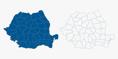Blue Romania map with counties outline on white background for presentations, infographics, reports, posters vector