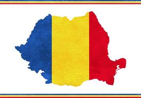 Romania map with the national flag on white background. Romania silhouette textured map with flag vector