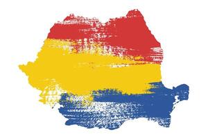 Grunge Romania map with the national flag colors on white background. Romania silhouette textured map with flag vector
