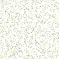 Outline vegetables seamless pattern. Hand draw thin line doodle farm fresh vegetables pattern. Organic healthy veggie food vector