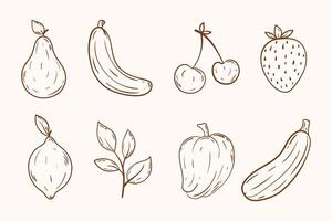 Outline fruit and vegetables collection. Hand draw doodle fruit and veggie icon set. vector