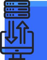 A computer with a blue background and an arrow pointing to the left vector