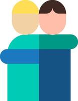 Two people hugging in a blue and green color vector