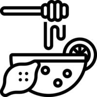 A black and white illustration of a bowl with honey and lemon slices vector