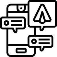 A black and white icon of a phone with a chat bubble vector