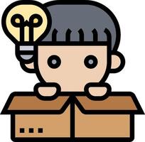 A boy is sitting in a box with an idea light bulb vector