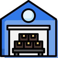 A blue warehouse with a door and a window vector