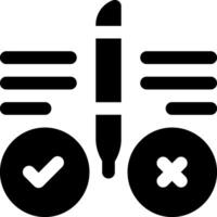 A black and white icon of a check mark and a pen vector