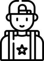 A black and white icon of a man with a star on his hat vector