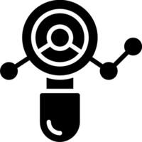 A black and white icon of a magnifying glass vector