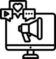 A computer monitor with a megaphone and a heart vector