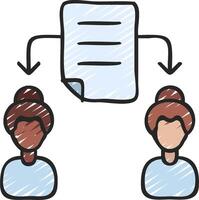 Two people are connected by a paper document vector
