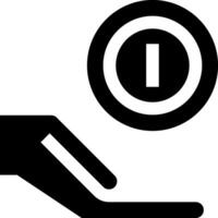 A black and white icon of a hand holding a button vector