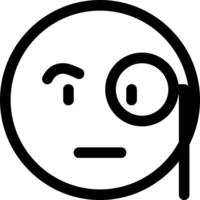 A black and white icon of a face with a magnifying glass vector