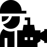 A black and white silhouette of a man holding a camera vector