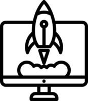 A computer monitor with a rocket on it vector
