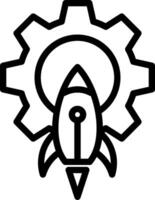 A black and white image of a rocket with gears vector