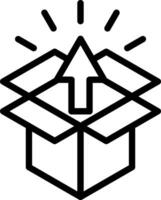 A black and white image of an open box with an arrow pointing up vector
