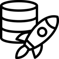 A black and white drawing of a rocket and a large storage container vector