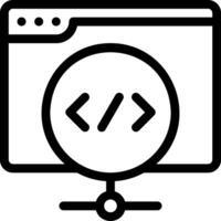 A black and white icon of a computer screen with a code symbol vector