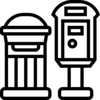 A black and white illustration of a mailbox and a trash can vector
