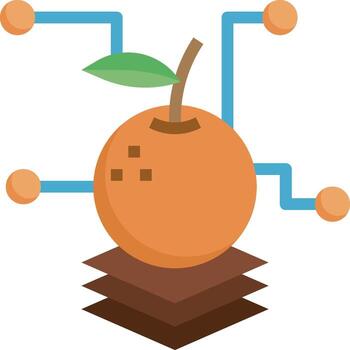 An orange with a leaf on top of a stack of blocks vector