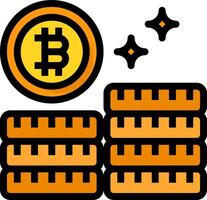 Bitcoin icon with stacks of coins and a bitcoin vector