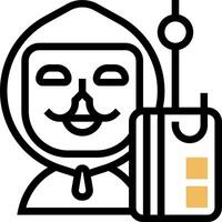 A man in a mask holding a phone and a bag vector